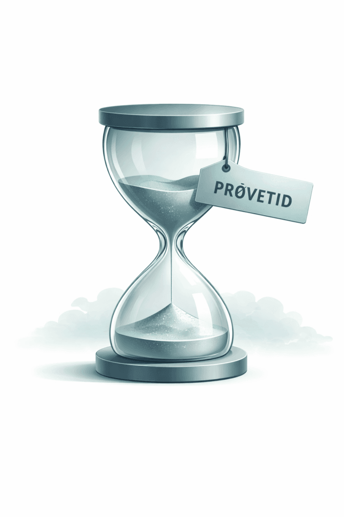 Elegant timepiece med _PRØVETID_-tag